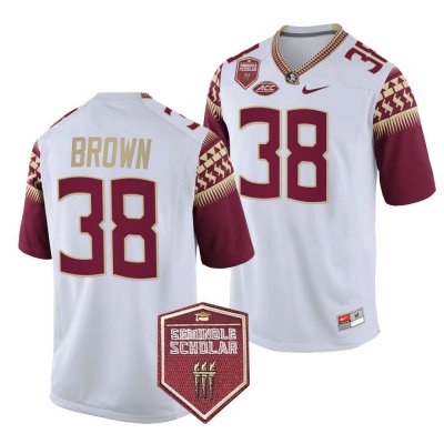 Florida State Seminoles Shyheim Brown Men's #38 Seminole Scholar patch White College Football Stitched Jersey