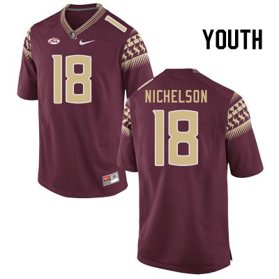 Florida State Seminoles Blake Nichelson Youth #18 Garnet Authentic College Football Stitched Jersey