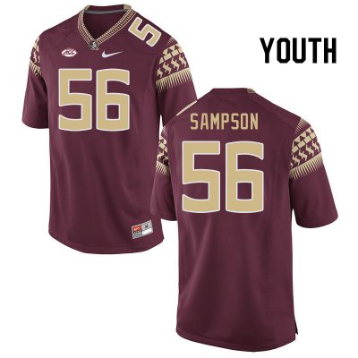 Florida State Seminoles KJ Sampson Youth #56 Garnet Authentic College Football Stitched Jersey