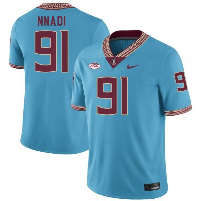 Florida State Seminoles Derrick Nnadi Men's #91 Turquoise Authentic College Football Stitched Jersey