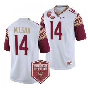 Florida State Seminoles Johnny Wilson Men's #14 Seminole Scholar patch White College Football Stitched Jersey