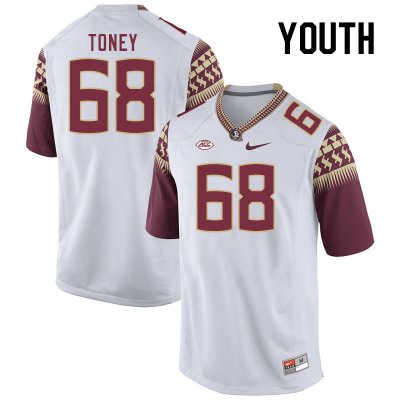 Florida State Seminoles LaNard Toney Youth #68 White Authentic College Football Stitched Jersey