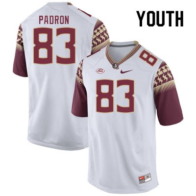 Florida State Seminoles Fernando Padron Youth #83 White Authentic College Football Stitched Jersey