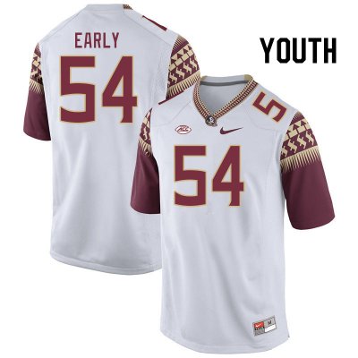 Florida State Seminoles Jaylen Early Youth #54 White Authentic College Football Stitched Jersey