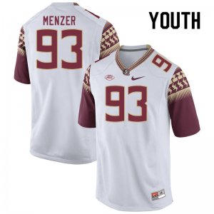 Florida State Seminoles Malakai Menzer Youth #93 White Authentic College Football Stitched Jersey