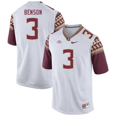 Florida State Seminoles Trey Benson Men's #3 White Authentic College Football Stitched Jersey