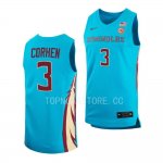 Florida State Seminoles Cameron Corhen Men's #3 Turquoise Alternate 2022-23 Replica College Basketball Stitched Jersey