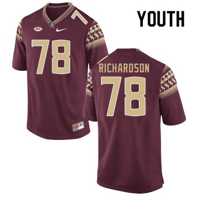 Florida State Seminoles Daughtry Richardson Youth #78 Garnet Authentic College Football Stitched Jersey