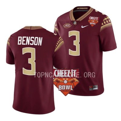 Florida State Seminoles Trey Benson Men's #3 2022 Cheez-It Bowl Garnet College Football Stitched Jersey