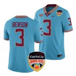 Florida State Seminoles Trey Benson Men's #3 2023 Orange Bowl Turquoise Playoff College Football Stitched T-Shirt